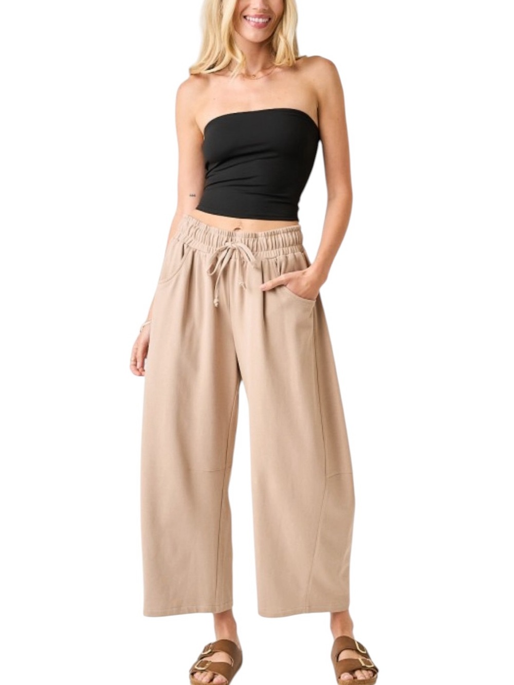 Tan French Terry Barrel Pants NWT